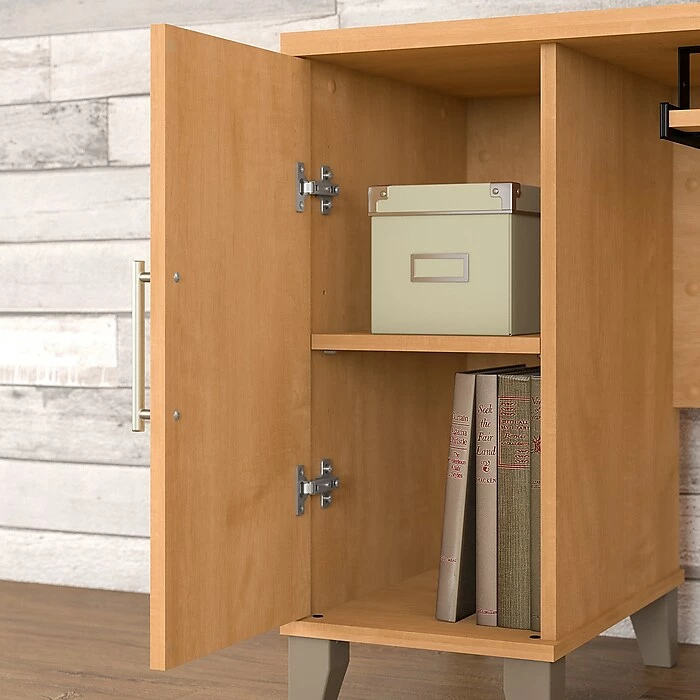 Bush Furniture Somerset 60W L Shaped Desk With Hutch And 5 Shelf Bookcase, Maple Cross (SET010MC) - Image 7