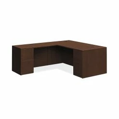 HON 10500 Series L-Workstation, Full Pedestals, 2 Box / 3 File Drawers, 72"W X 84"D, Mocha Finish