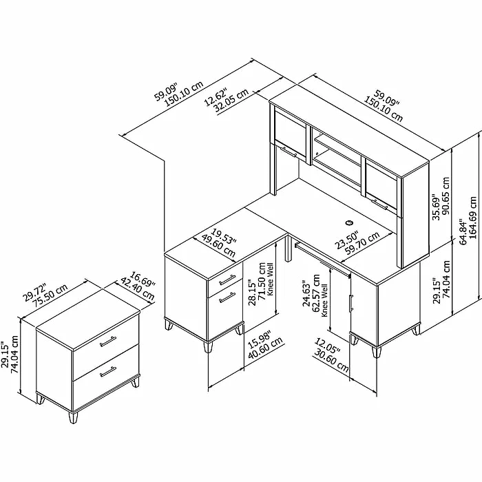 Bush Furniture Somerset 60W L Shaped Desk With Hutch And Lateral File Cabinet, Maple Cross (SET008MC) - Image 5