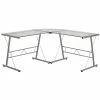 Flash Furniture 84" Glass L-Shape Computer Desk, Clear/Silver (NANCD22181)
