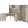 Bush Furniture Somerset 60" L-Shaped Desk With Hutch And 5-Shelf Bookcase, Sand Oak (SET010SO)