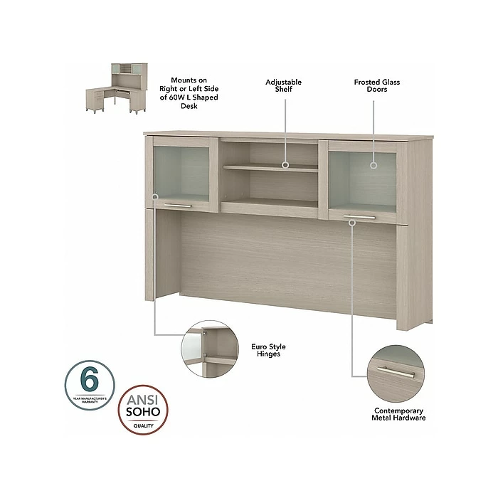Bush Furniture Somerset 60" L-Shaped Desk With Hutch And 5-Shelf Bookcase, Sand Oak (SET010SO) - Image 4
