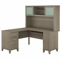 Bush Furniture Somerset 60W L Shaped Desk With Hutch, Ash Gray (SET002AG)