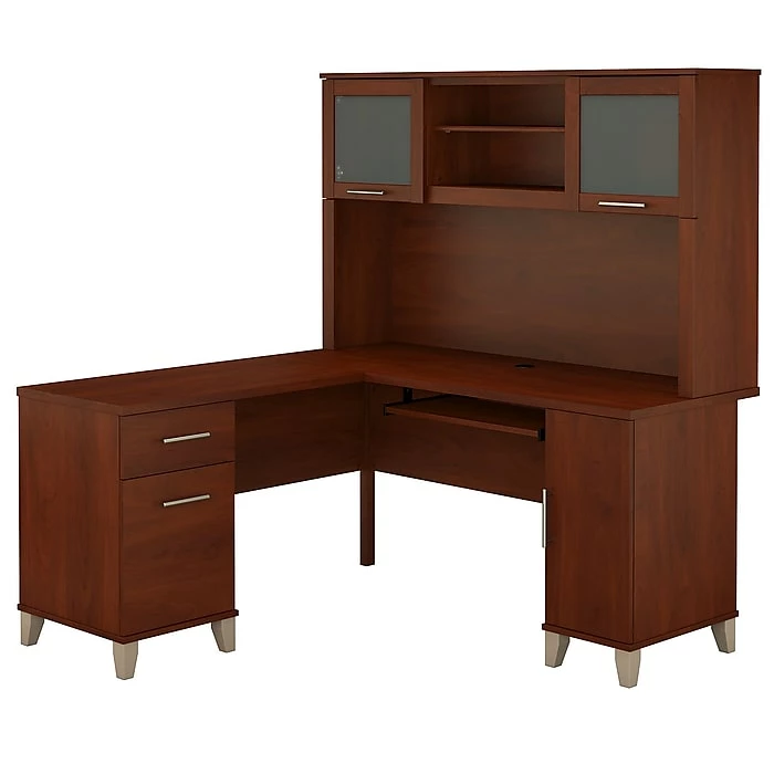 Bush Furniture Somerset 60W L Shaped Desk With Hutch, Hansen Cherry (SET002HC)