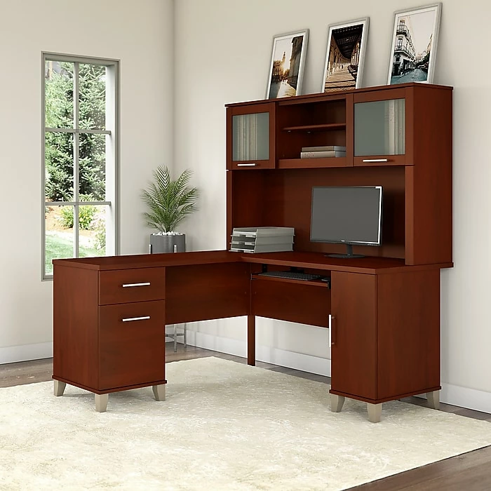 Bush Furniture Somerset 60W L Shaped Desk With Hutch, Hansen Cherry (SET002HC) - Image 2
