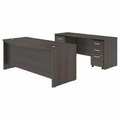 Bush Business Furniture Studio C 72W X 36D Bow Front Desk And Credenza With Mobile File Cabinets, Storm Gray (STC009SGSU)