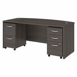 Bush Business Furniture Studio C 72W X 36D Bow Front Desk With Mobile File Cabinets, Storm Gray (STC012SGSU)