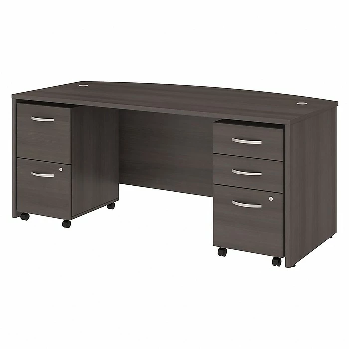 Bush Business Furniture Studio C 72W X 36D Bow Front Desk With Mobile File Cabinets, Storm Gray (STC012SGSU)