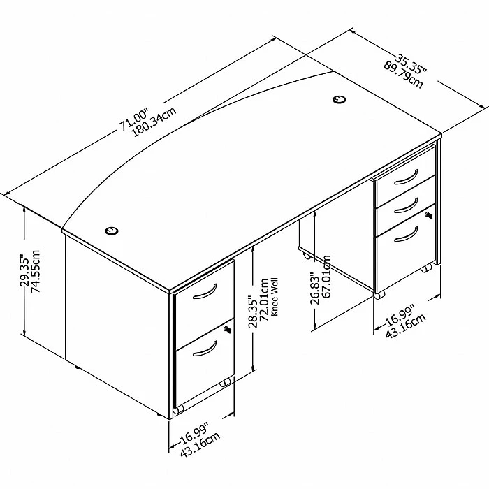 Bush Business Furniture Studio C 72W X 36D Bow Front Desk With Mobile File Cabinets, Storm Gray (STC012SGSU) - Image 3
