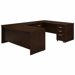 Bush Business Furniture Westfield 72W X 36D Bow Front U Shaped Desk W/ Mobile File Cabinets, Mocha Cherry (SRC043MRSU)