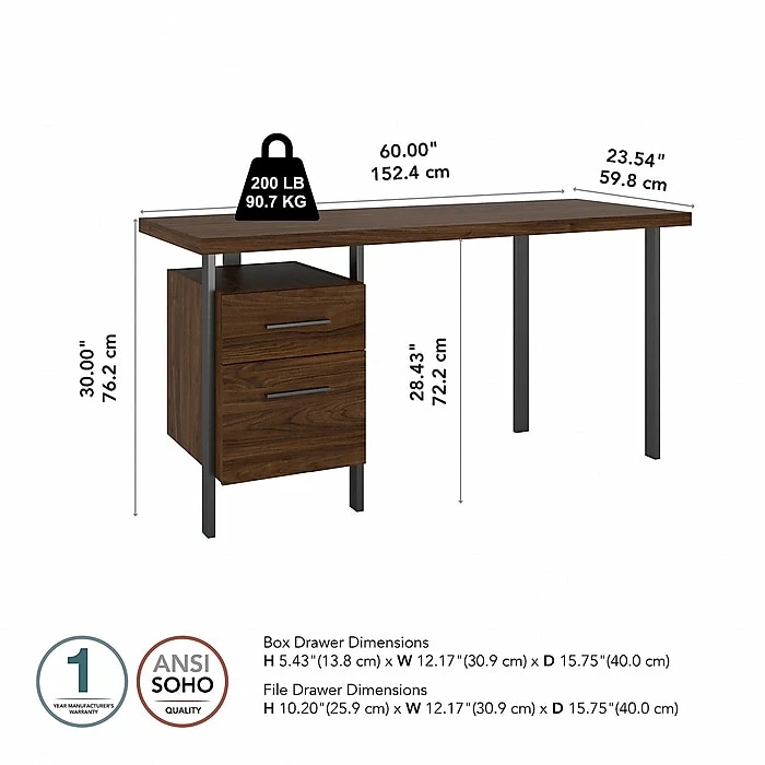 Bush Furniture Architect 60" Writing Desk With Drawers, Modern Walnut (ACD160MW-03) - Image 5