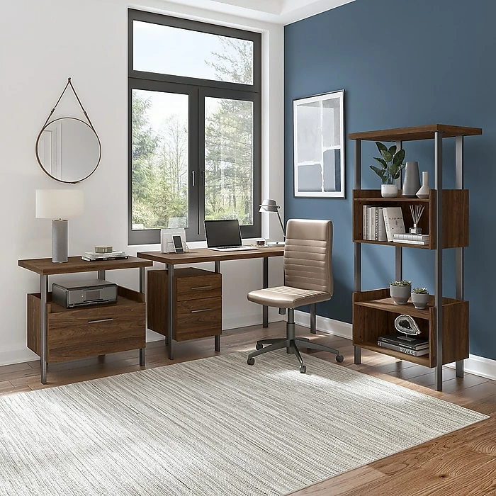 Bush Furniture Architect 60" Writing Desk With Drawers, Modern Walnut (ACD160MW-03) - Image 9