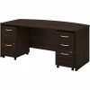 Bush Business Furniture Studio C 72" W Bow Front Computer Desk With Mobile File Cabinets Bundle, Black Walnut (STC012BWSU)