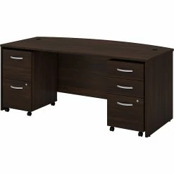 Bush Business Furniture Studio C 72" W Bow Front Computer Desk With Mobile File Cabinets Bundle, Black Walnut (STC012BWSU)