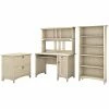 Bush Furniture Salinas Mission Desk With Hutch, Lateral File Cabinet And 5 Shelf Bookcase, Antique White (SAL002AW)