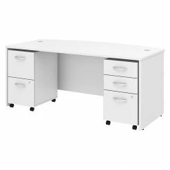 Bush Business Furniture Studio C 72W X 36D Bow Front Desk With Mobile File Cabinets, White (STC012WHSU)