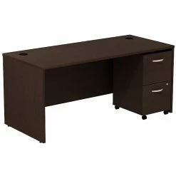 Bush Business Furniture Westfield Desk W/ 2 Drawer Mobile Pedestal, Mocha Cherry (SRC028MRSU)