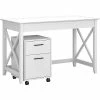 Bush Furniture Key West 48" Writing Desk With 2-Drawer Mobile File Cabinet, Pure White Oak (KWS001WT)