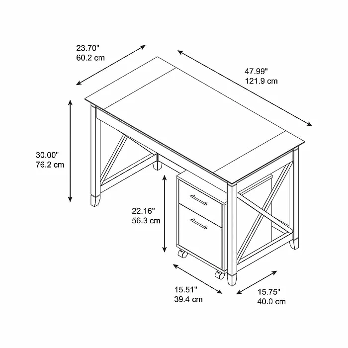 Bush Furniture Key West 48" Writing Desk With 2-Drawer Mobile File Cabinet, Pure White Oak (KWS001WT) - Image 5