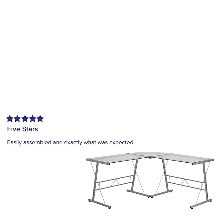 Flash Furniture 84" Glass L-Shape Computer Desk, Clear/Silver (NANCD22181) - Image 4