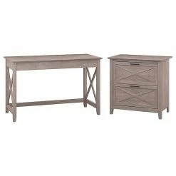 Bush Furniture Key West 48"W Writing Desk With Lateral File, Washed Gray (KWS003WG)