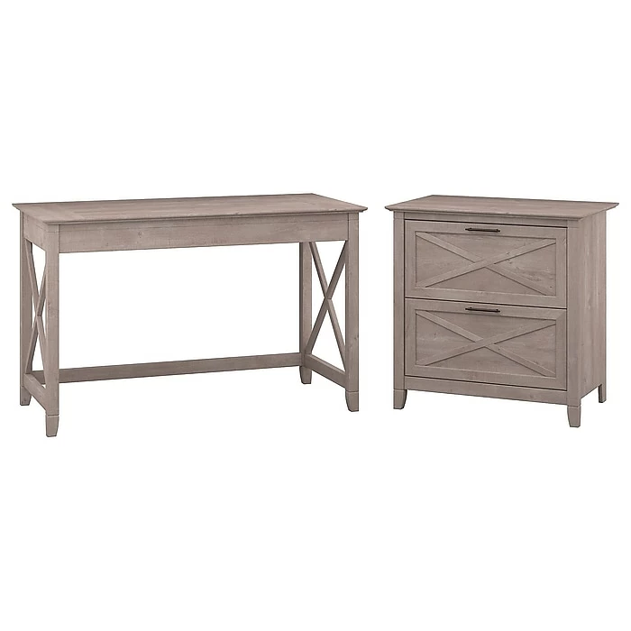 Bush Furniture Key West 48"W Writing Desk With Lateral File, Washed Gray (KWS003WG)