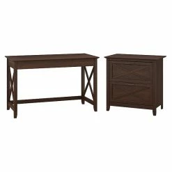 Bush Furniture Key West 48W Writing Desk With 2 Drawer Lateral File Cabinet, Bing Cherry (KWS003BC)