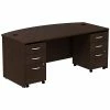 Bush Business Furniture Westfield Bow Front Desk With Two 3 Drawer Mobile Pedestals, Mocha Cherry (SRC013MRSU)