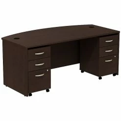 Bush Business Furniture Westfield Bow Front Desk With Two 3 Drawer Mobile Pedestals, Mocha Cherry (SRC013MRSU)