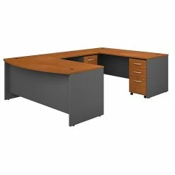 Bush Business Furniture Westfield 72W X 36D Bow Front U Shaped Desk W/ Mobile File Cabinets, Natural Cherry (SRC043NCSU)