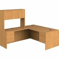 HON 10500 Series L-Shaped Office Desk W/ Hutch, Harvest
