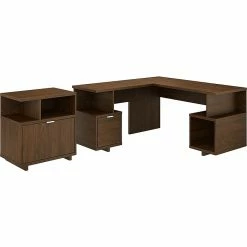 Kathy Ireland® Home By Bush Furniture Madison Avenue 60" L-Shaped Desk With Lateral File Cabinet, Modern Walnut (MDS005MW)