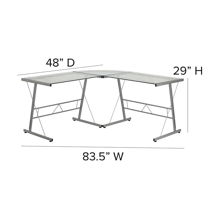 Flash Furniture 84" Glass L-Shape Computer Desk, Clear/Silver (NANCD22181) - Image 5