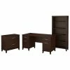 Bush Furniture Somerset 60W Office Desk With Lateral File Cabinet And 5 Shelf Bookcase, Mocha Cherry (SET013MR)