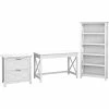 Bush Furniture Key West 48" Writing Desk With 2-Drawer Lateral File Cabinet And 5-Shelf Bookcase, Pure White Oak (KWS004WT)