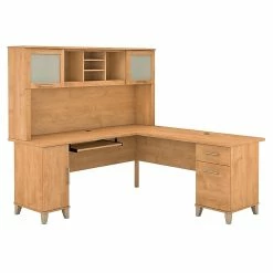 Bush Furniture Somerset 72W L Shaped Desk With Hutch, Maple Cross (SET001MC)