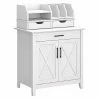 Bush Furniture Key West 30" Secretary Desk With Storage And Desktop Organizers, Pure White Oak (KWS011WT)