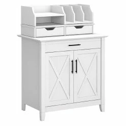 Bush Furniture Key West 30" Secretary Desk With Storage And Desktop Organizers, Pure White Oak (KWS011WT)
