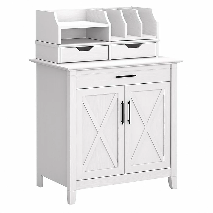 Bush Furniture Key West 30" Secretary Desk With Storage And Desktop Organizers, Pure White Oak (KWS011WT)