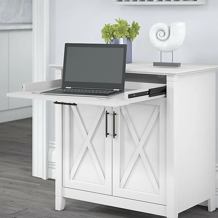 Bush Furniture Key West 30" Secretary Desk With Storage And Desktop Organizers, Pure White Oak (KWS011WT) - Image 4