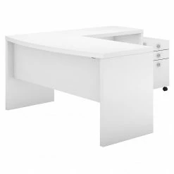 Office By Kathy Ireland® Echo L Shaped Bow Front Desk With Mobile File Cabinet, Pure White/Pure White (ECH007PW)