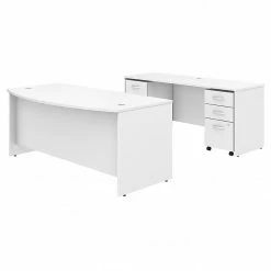 Bush Business Furniture Studio C 72W X 36D Bow Front Desk And Credenza With Mobile File Cabinets, White (STC009WHSU)