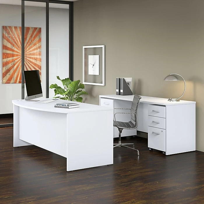 Bush Business Furniture Studio C 72W X 36D Bow Front Desk And Credenza With Mobile File Cabinets, White (STC009WHSU) - Image 2