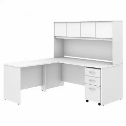Bush Business Furniture Studio C 72W X 30D L Shaped Desk With Hutch, Mobile File Cabinet And 42W Return, White (STC006WHSU)