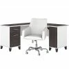 Bush Furniture Somerset 60" L-Shaped Desk With Mid Back Leather Box Chair, Storm Gray/White (SET022SGWH)
