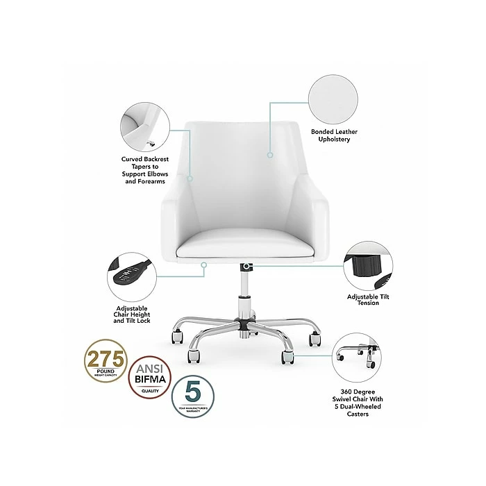 Bush Furniture Somerset 60" L-Shaped Desk With Mid Back Leather Box Chair, Storm Gray/White (SET022SGWH) - Image 4