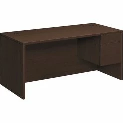 HON 10500 Series Right Pedestal Desk, 1 Box/1 File Drawer, 66"W, Mocha Finish