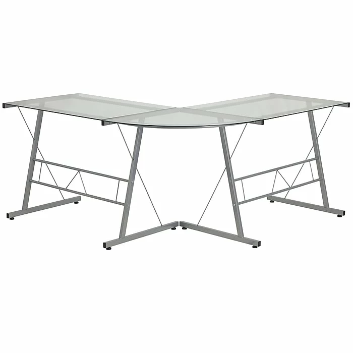 Flash Furniture 84" Glass L-Shape Computer Desk, Clear/Silver (NANCD22181) - Image 6