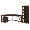 Bush Furniture Key West 60"W L-Shaped Desk With 2-Drawer Mobile File Cabinet And 5-Shelf Bookcase, Bing Cherry (KWS016BC)