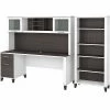 Bush Furniture Somerset 72" Computer Desk With Hutch And 5-Shelf Bookcase, Storm Gray/White (SET020SGWH)